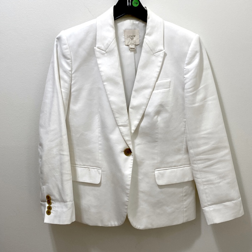 J Crew Suiting - White Cotton Blazer Size 4